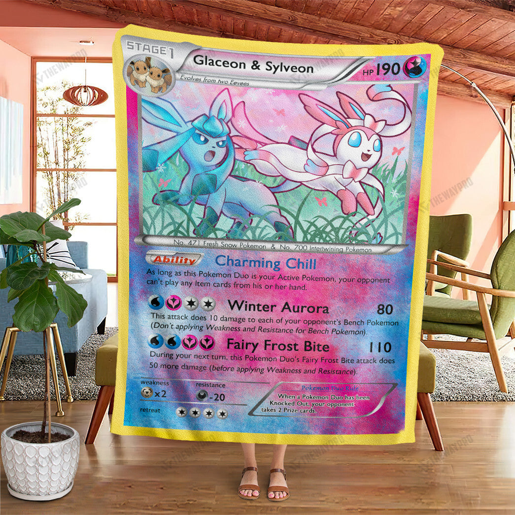 Anime Glaceon and Sylveon Duo Card Custom Soft Blanket