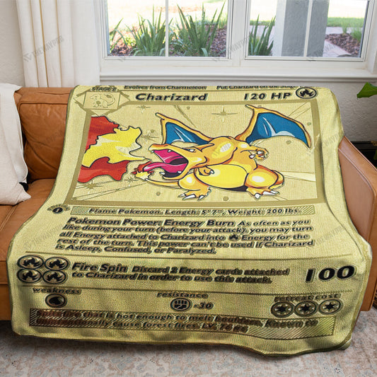 Anime First Edition Charizard Gold Card Custom Soft Blanket