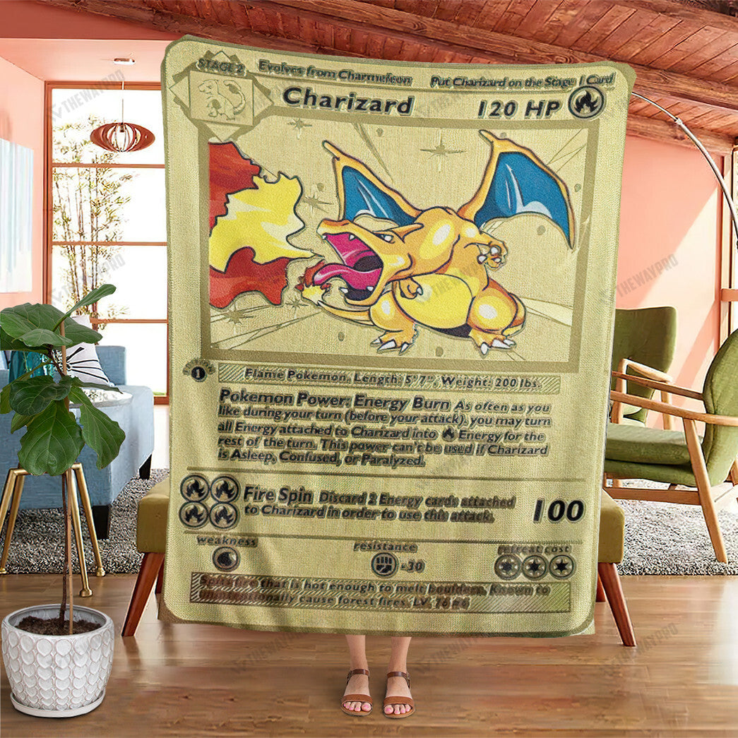 Anime First Edition Charizard Gold Card Custom Soft Blanket