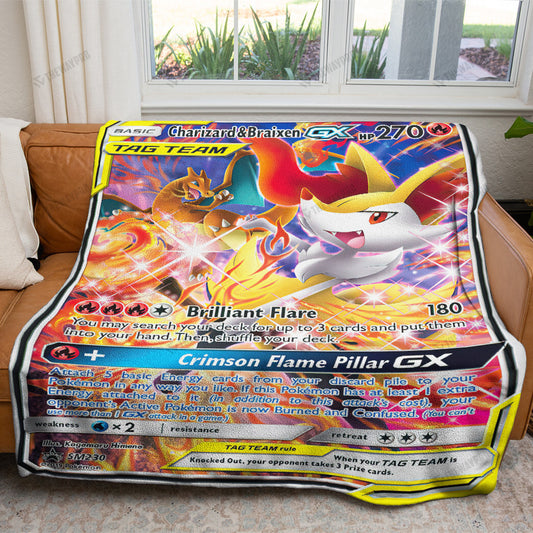 Anime Charizard & Braixen GX Custom Soft Blanket