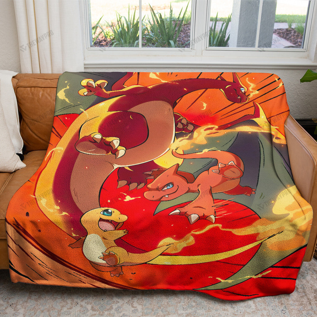 Anime Charizard Evolution Custom Soft Blanket