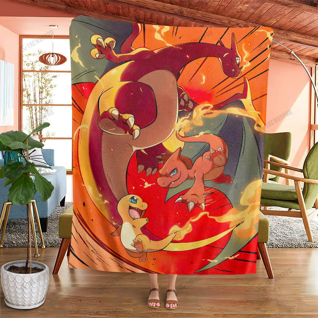 Anime Charizard Evolution Custom Soft Blanket