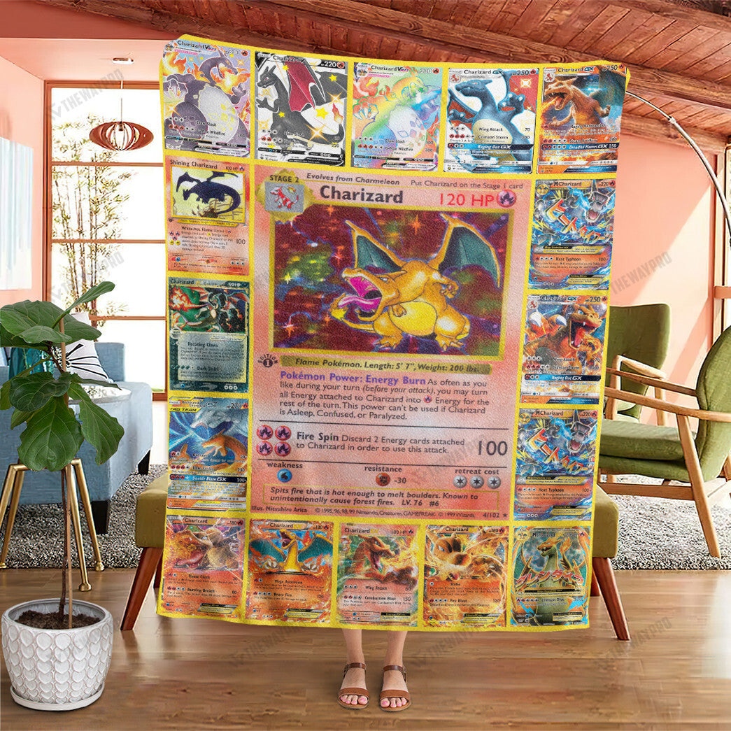 Anime Charizard Cards Custom Soft Blanket