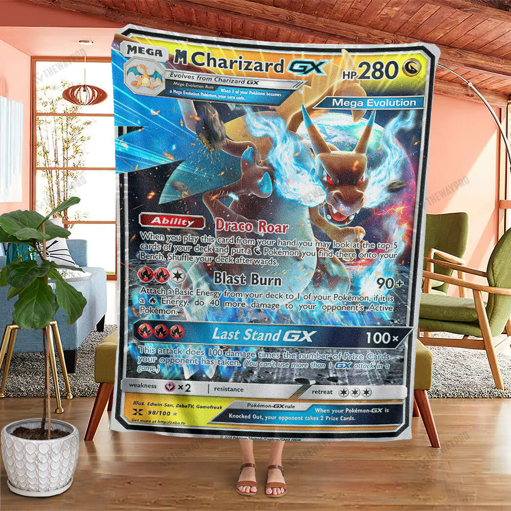 Anime M Charizard GX Tag Team Custom Soft Blanket