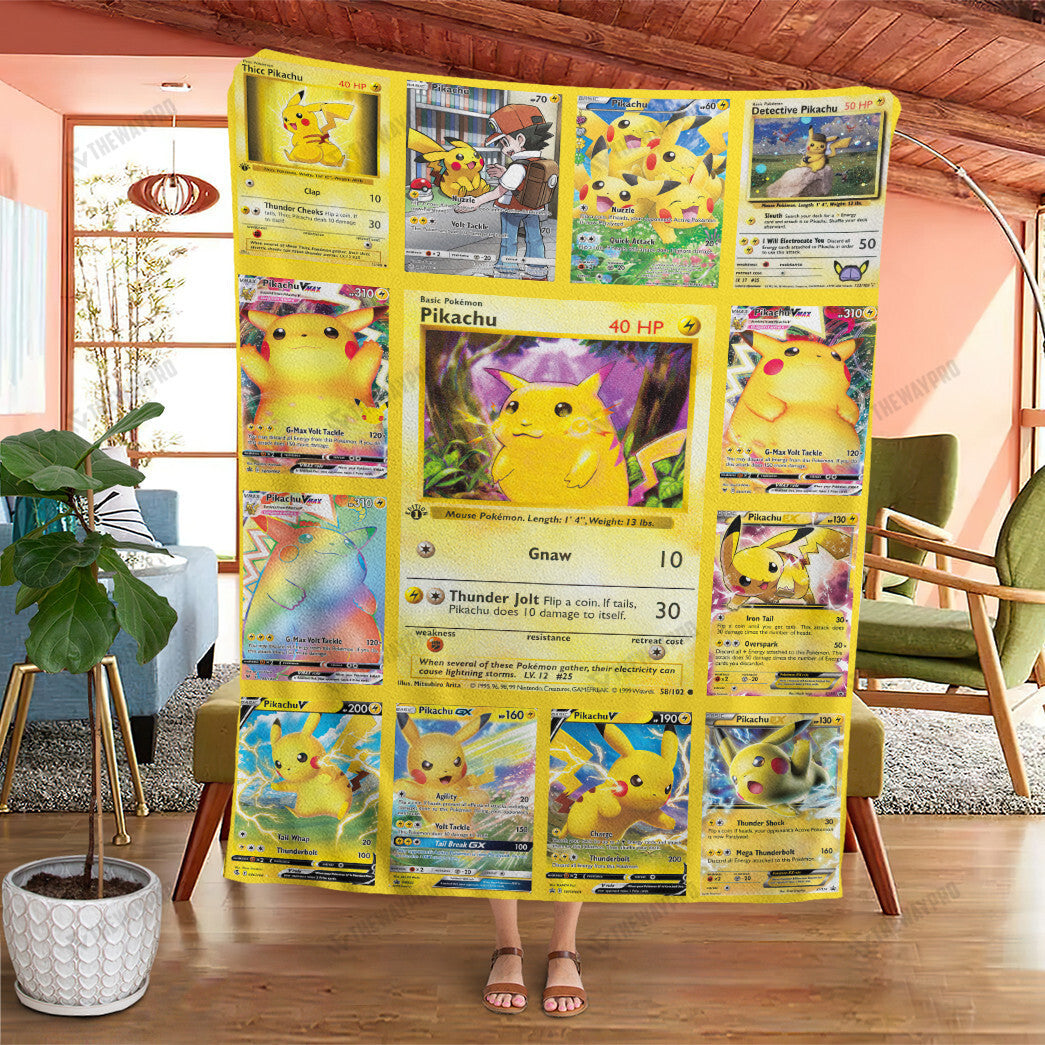 Anime Pikachu Cards Version 2 Custom Soft Blanket