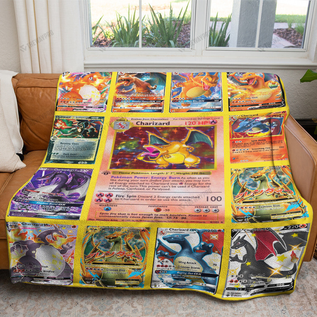 Anime Charizard Cards Version 2 Custom Soft Blanket