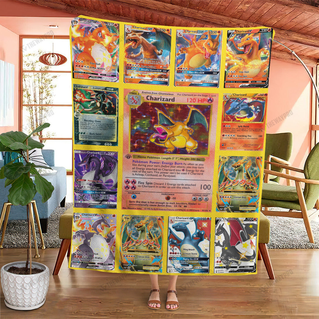 Anime Charizard Cards Version 2 Custom Soft Blanket