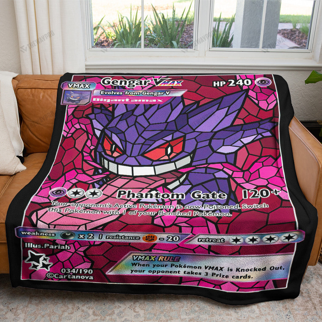 Anime Card Gengar Hybrid Vmax Proxy Stain Glass Custom Soft Blanket