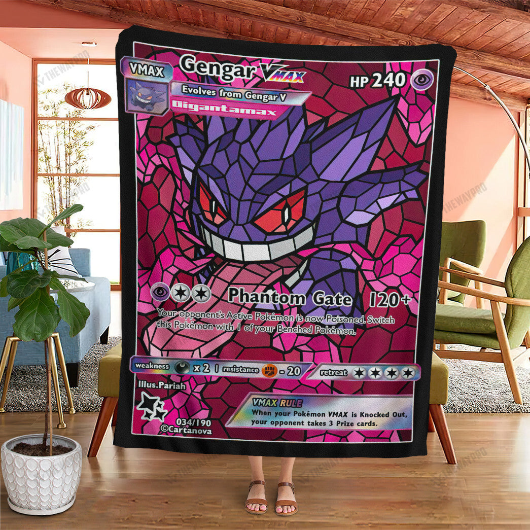 Anime Card Gengar Hybrid Vmax Proxy Stain Glass Custom Soft Blanket