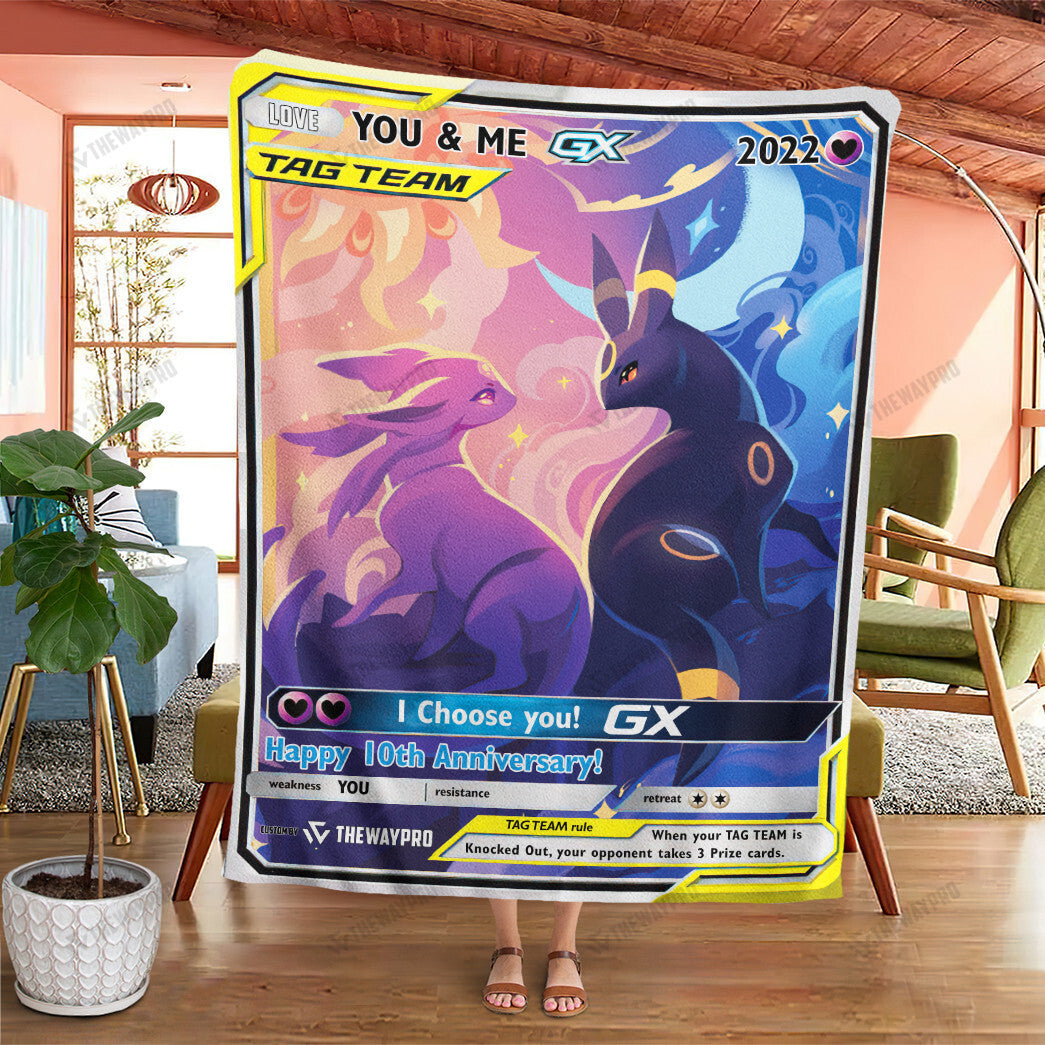 Anime Tag Team Umbreon And Espeon Couple Personalized Custom Soft Blanket - Design can be customized