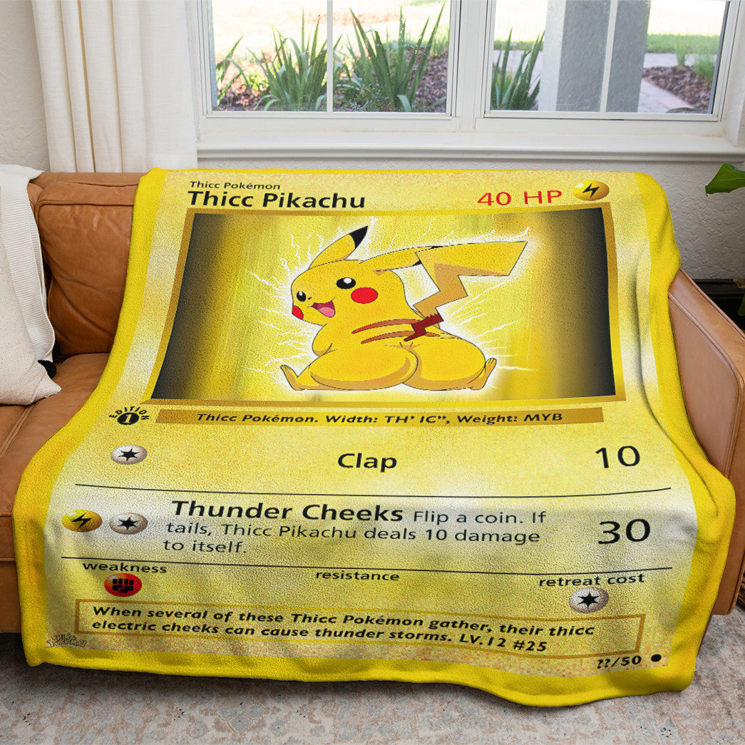 Thicc Pikachu Custom 2-Side Printed Thicken Soft Blanket