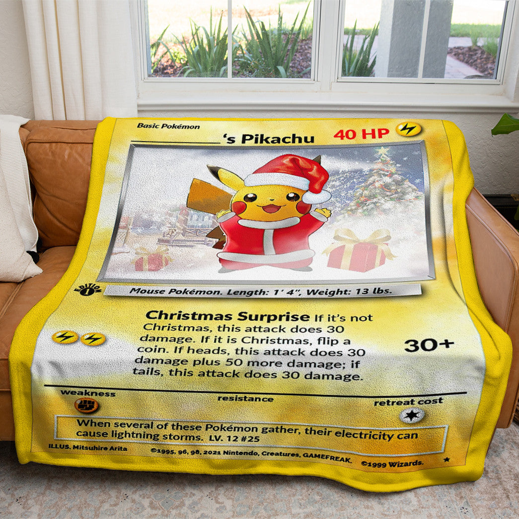 Christmas Pikachu Custom Name Gift 2-Side Printed Thicken Soft Blanket