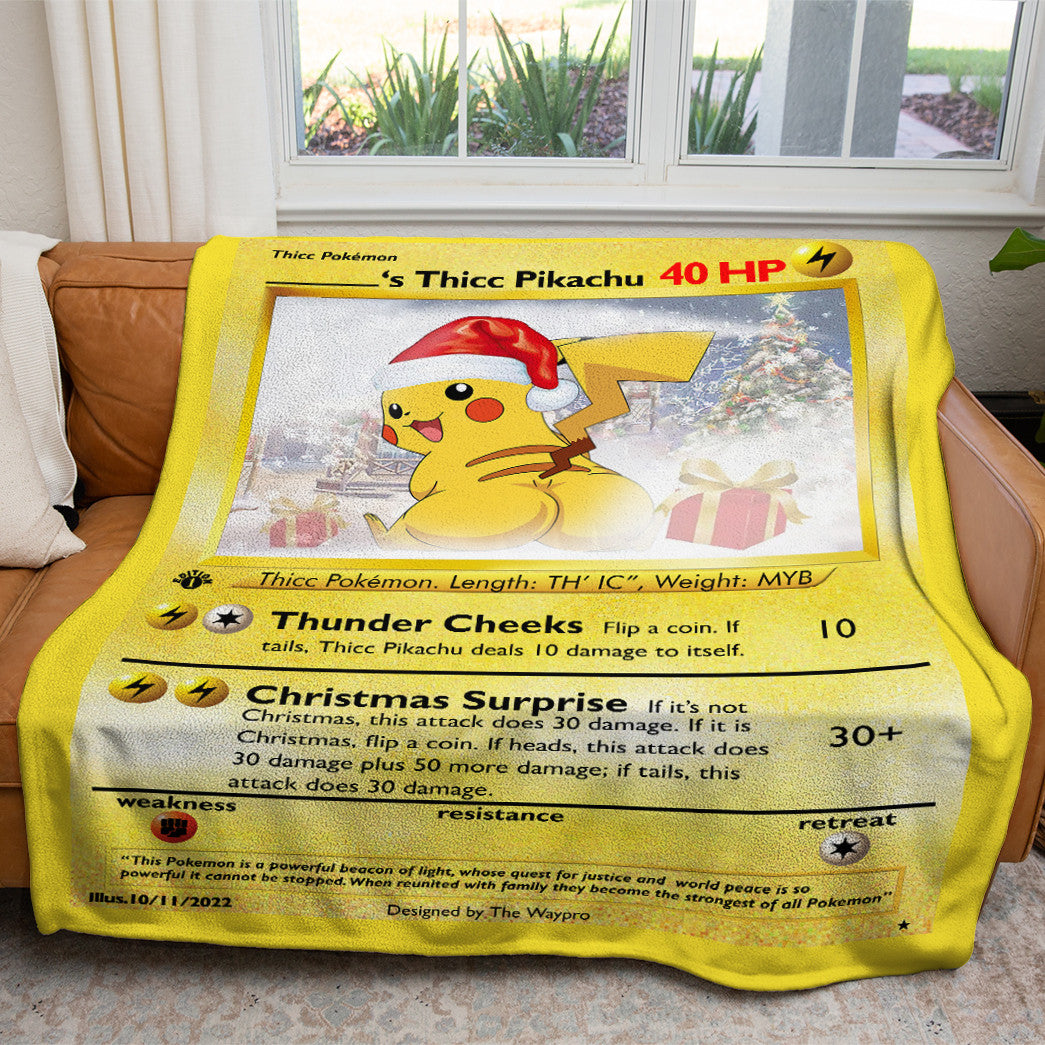 Christmas Thicc Pikachu Custom Name Gift 2-Side Printed Thicken Soft Blanket