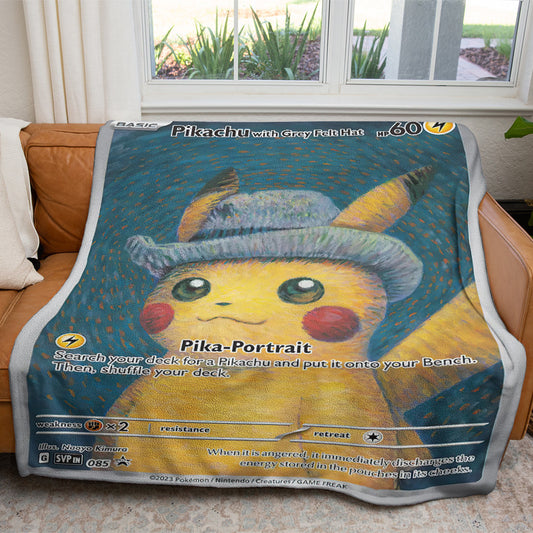 Pikachu with Grey Felt Hat Custom Soft Blanket