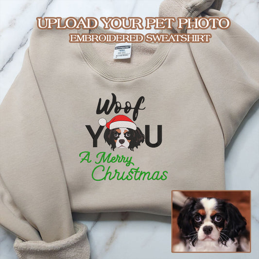 Personalized Embroidered Woof You A Merry Christmas Pet Dog Cat Hoodie Sweatshirt T-Shirt