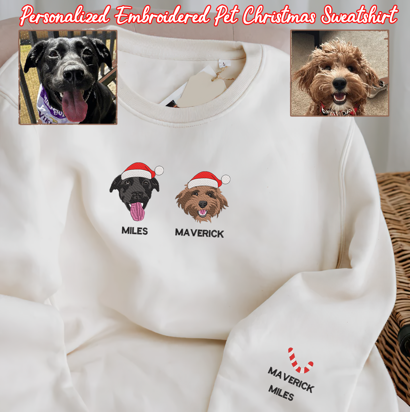 Personalized Embroidered Christmas Pet Dog Cat Hoodie Sweatshirt T-Shirt