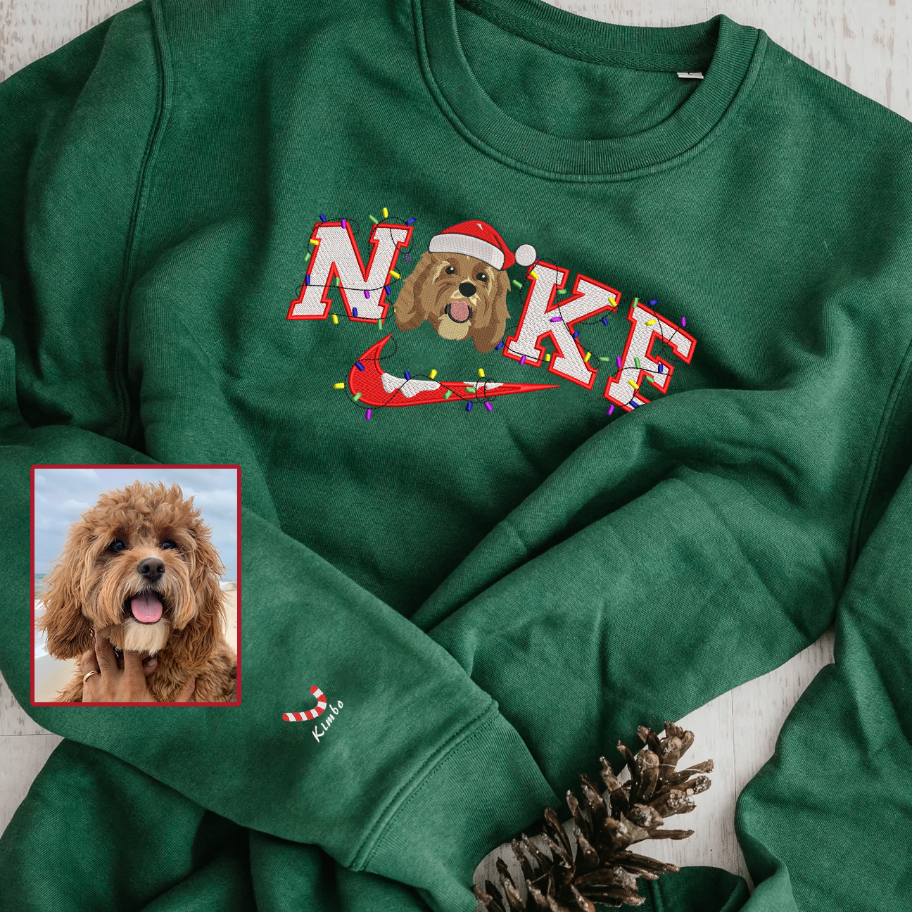 Personalized Embroidered Christmas Snow Pet Dog Cat Light Hoodie Sweatshirt T-Shirt