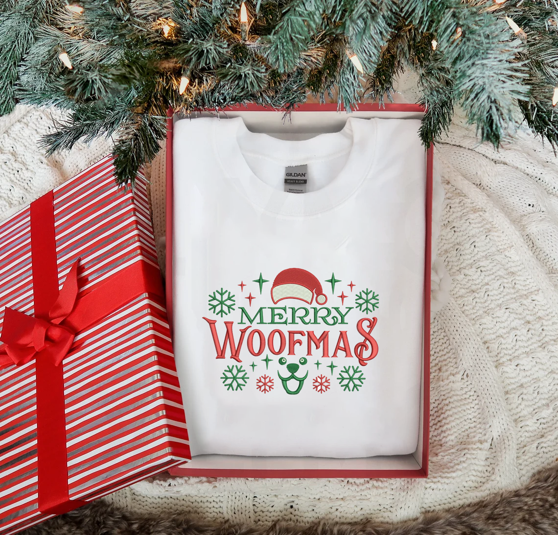 Personalized Embroidered Merry Woofmas Hoodie Sweatshirt T-Shirt